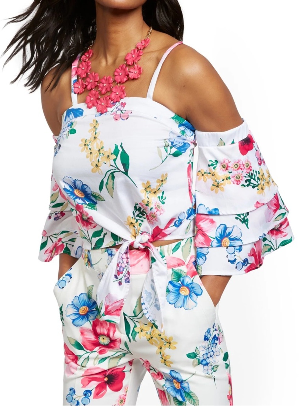 New York & Company 7th Avenue Design Studio Tiered-Sleeve Off-The-Shoulder Top